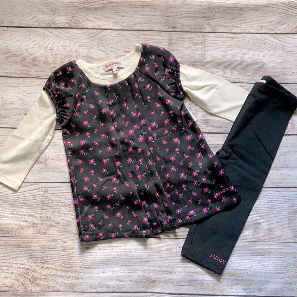 Juicy Couture Pleated Floral 3 Piece Outfit Set NWT Girls Size 12-18 mo